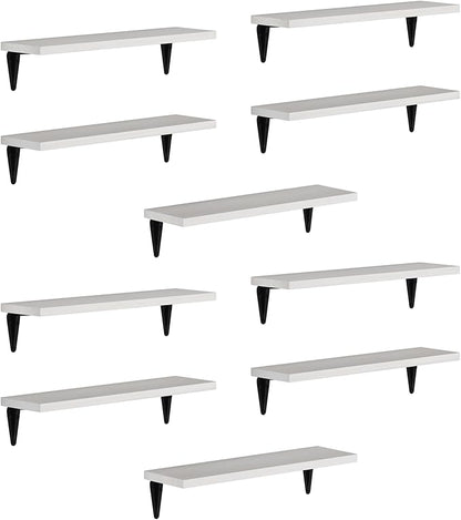 Wallniture Arras Wood Floating Shelves for Wall Storage, Small Bookshelf, Hanging Book Shelves for Living Room, Bedroom, Office, Burnt Finish, Set of 10 (White)