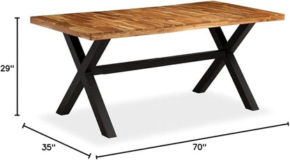 Solid Wood Dining Table 70.9 Inch Industrial Rectangular Kitchen Table with Steel Legs for Dining Room and Kitchen