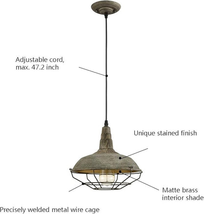 HOLKIRT Farmhouse Barn Pendant Light Dimmable Hanging Ceiling Light Fixture with Cage Stained Finish Mold Color 1-Light for Kitchen Dining Bedroom