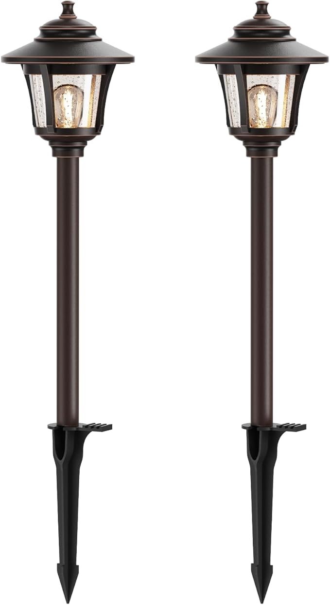 GOODSMANN Landscape Lighting 2PK Low Voltage Landscape Path Lights Oil Rubbed Bronze Path Light Low Voltage 1W LED 40 Lumen 2700K Warm White with Replaceable Bulbs