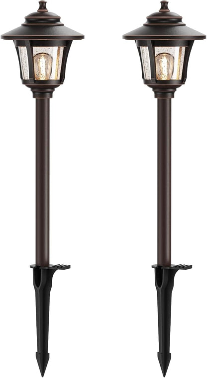 GOODSMANN Landscape Lighting 2PK Low Voltage Landscape Path Lights Oil Rubbed Bronze Path Light Low Voltage 1W LED 40 Lumen 2700K Warm White with Replaceable Bulbs
