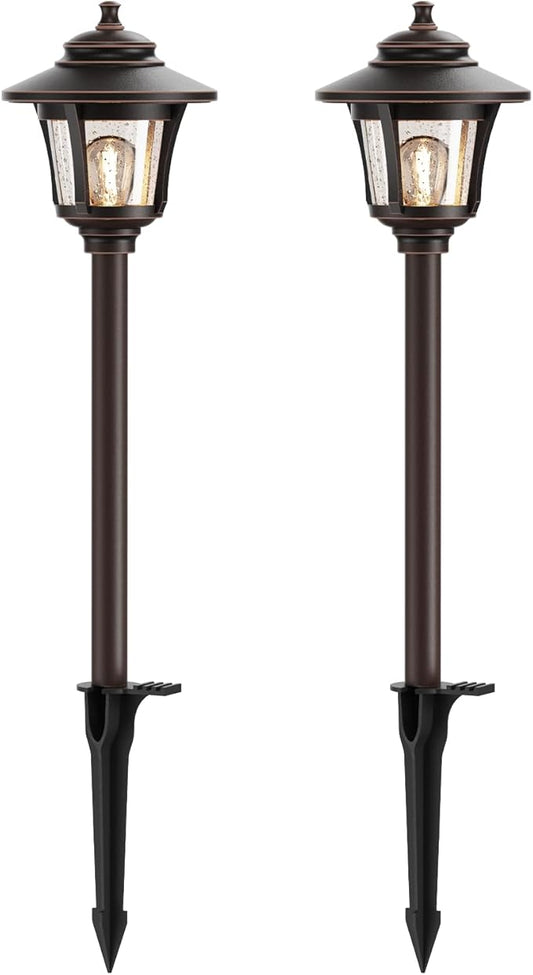 GOODSMANN Landscape Lighting 2PK Low Voltage Landscape Path Lights Oil Rubbed Bronze Path Light Low Voltage 1W LED 40 Lumen 2700K Warm White with Replaceable Bulbs