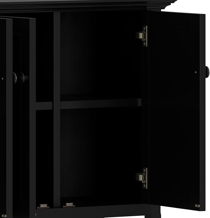 SIMPLIHOME Amherst Storage Cabinet - 66 inch Wide Solid Wood 4-Shelf Sideboard Cabinet in Black, Transitional Buffet for Living Room or Dining Room with 4 Doors and Adjustable Shelves