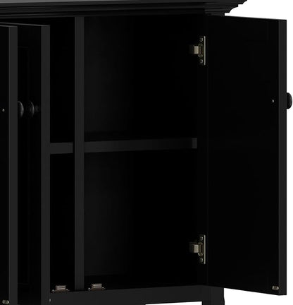 SIMPLIHOME Amherst Storage Cabinet - 66 inch Wide Solid Wood 4-Shelf Sideboard Cabinet in Black, Transitional Buffet for Living Room or Dining Room with 4 Doors and Adjustable Shelves