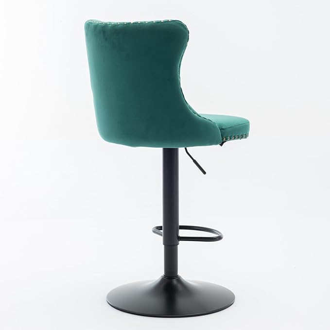 Swivel Velvet Bar stools Adjusatble Seat Height from 25 33 Inch,17.7inch Base, Upholstered Bar Stools with Backs Comfortable Tufted for Home Pub and Kitchen Island,Green,Set of 2,SW1812GN FC940