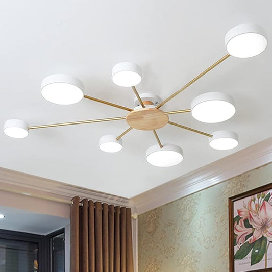 LED Ceiling Light Fixture,48 Inch 8-Lights Modern Ceiling Lights Flush Mount Wooden 64W Dimmable Chandelier for Living Room Bedroom Kitchen,3000K/4000K/6000K Temperatures Selectable White