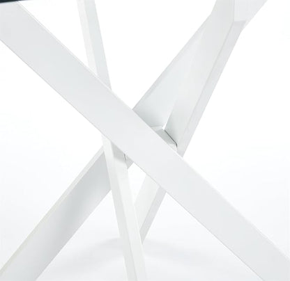 36'' Square Glass Dining Table for 2-4, X-Shape White Metal Legs, Glass Tea Table Square Kitchen Table for Small Space