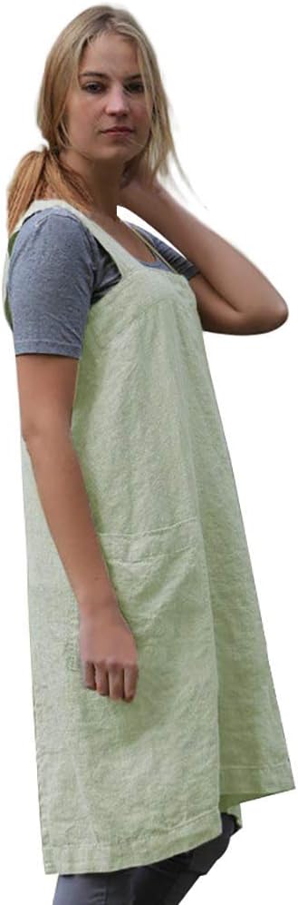 Larmliss Women's Pinafore Square Apron Baking Cooking Gardening Works Cross Back Cotton/Linen Blend Dress with 2 Pockets