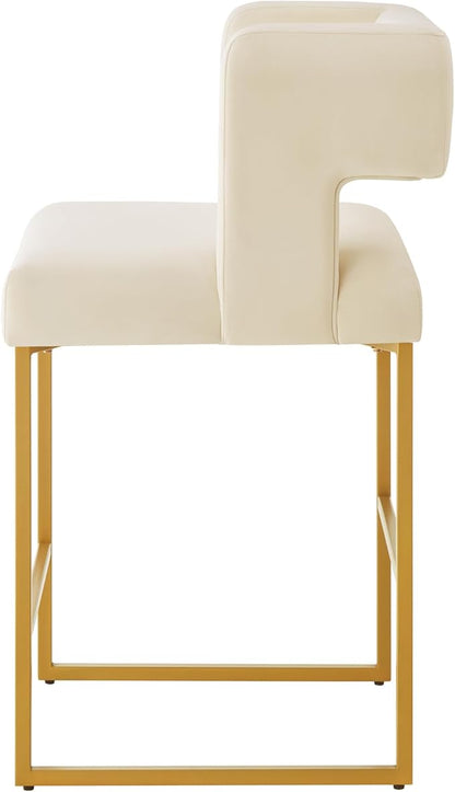 Counter Height Bar Stools with Unique Square Open Backrest, Set of 2 Bar Chairs with Sturdy Iron Legs, 26" H Counter Height Chairs for Kitchen Islands, Cream,Gold