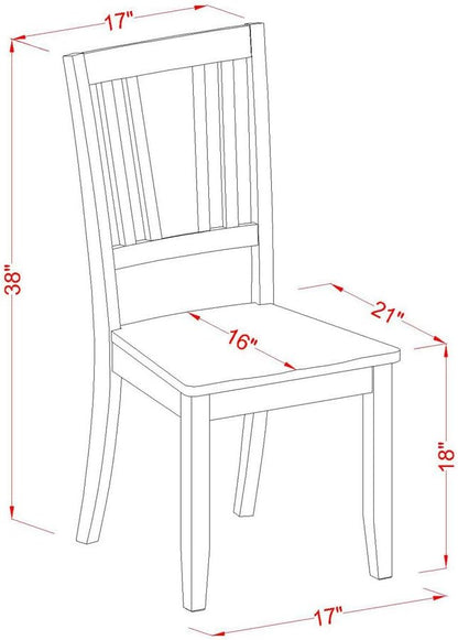 East West Furniture DUC-MAH-W Dudley Dining Room Chairs - Slat Back Wood Seat Chairs, Set of 2, Mahogany