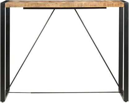 Industrial Bar Table, Solid Mango Wood Pub Table with Steel Frame, 55.1 Inch Rectangular High Top Dining Table for Kitchen, Dining Room and Home Bar, Brown