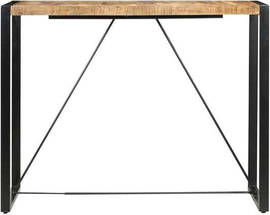 Industrial Bar Table with Solid Mango Wood Top and Steel Frame, 55.1 Inch Length, 43.3 Inch Height, Modern Industrial Design for Dining Room Kitchen