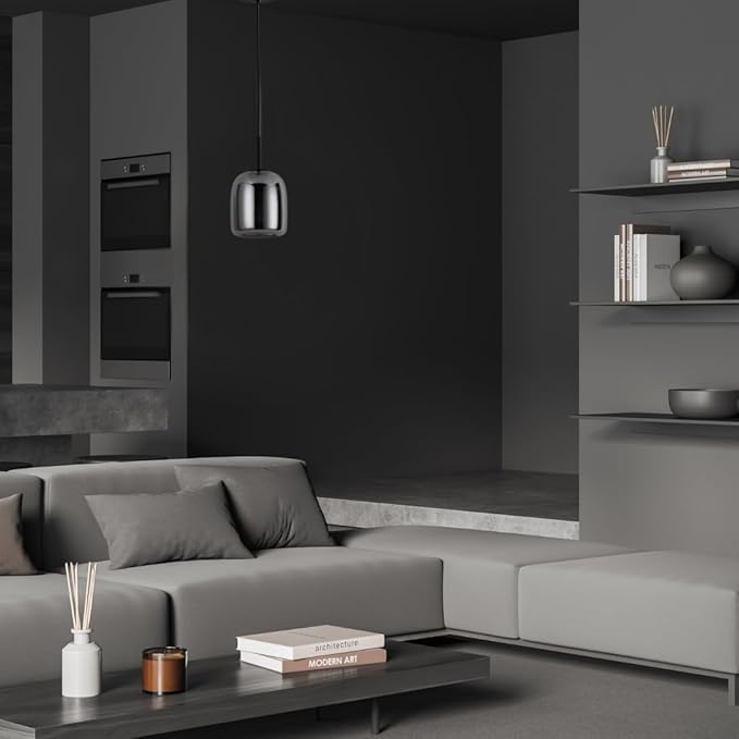 Smoked Grey Pendant Lights Kitchen Island - Small Size Hanging Light Fixture - Includes E26 Bulb