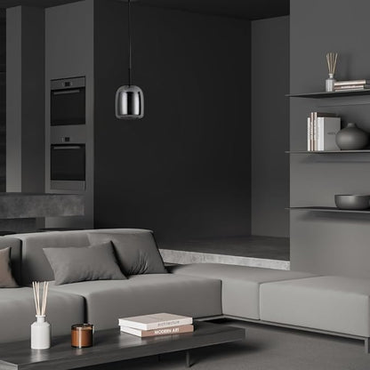 Smoked Grey Pendant Lights Kitchen Island - Small Size Hanging Light Fixture - Includes E26 Bulb