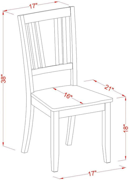 East West Furniture DUC-BLK-W Dudley Dining Room Chairs - Slat Back Solid Wood Seat Chairs, Set of 2, Black