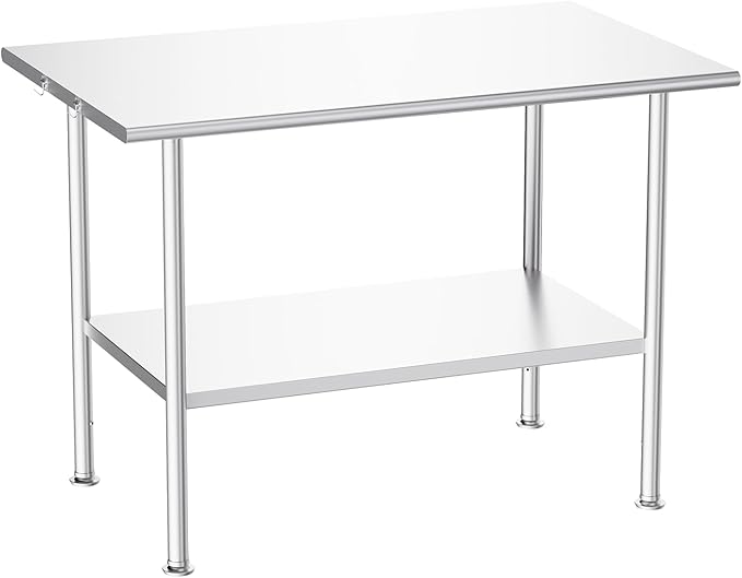 Atelicf All-Stainless Steel Prep Table, 30 X 48 Inch, with Rounded-Edges and Adjustable Undershelf, Heavy-Duty Build for Outdoor Use,Restaurants,Hotels,Workshops,Kitchens,Gardens, and Garages