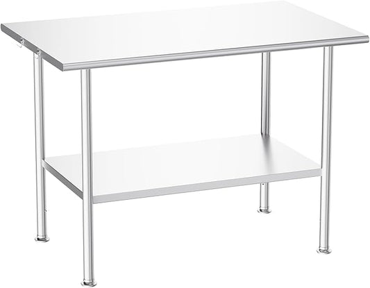 Atelicf All-Stainless Steel Prep Table, 30 X 48 Inch, with Rounded-Edges and Adjustable Undershelf, Heavy-Duty Build for Outdoor Use,Restaurants,Hotels,Workshops,Kitchens,Gardens, and Garages