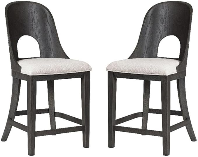 Furniture of America Selyra Modern Solid Wood Counter Height Chairs Set of 2 with Curved Wood Back, Comfortable Upholstered Seating for Dining Room, Home Kitchen, Ash Grey