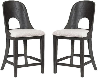 Furniture of America Selyra Modern Solid Wood Counter Height Chairs Set of 2 with Curved Wood Back, Comfortable Upholstered Seating for Dining Room, Home Kitchen, Ash Grey