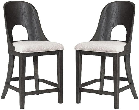 Furniture of America Selyra Modern Solid Wood Counter Height Chairs Set of 2 with Curved Wood Back, Comfortable Upholstered Seating for Dining Room, Home Kitchen, Ash Grey