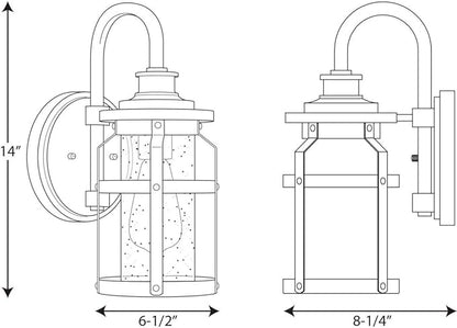 Progress Lighting Haslett Collection 1-Light Clear Seeded Glass Farmhouse Outdoor Small Wall Lantern Light Antique Pewter
