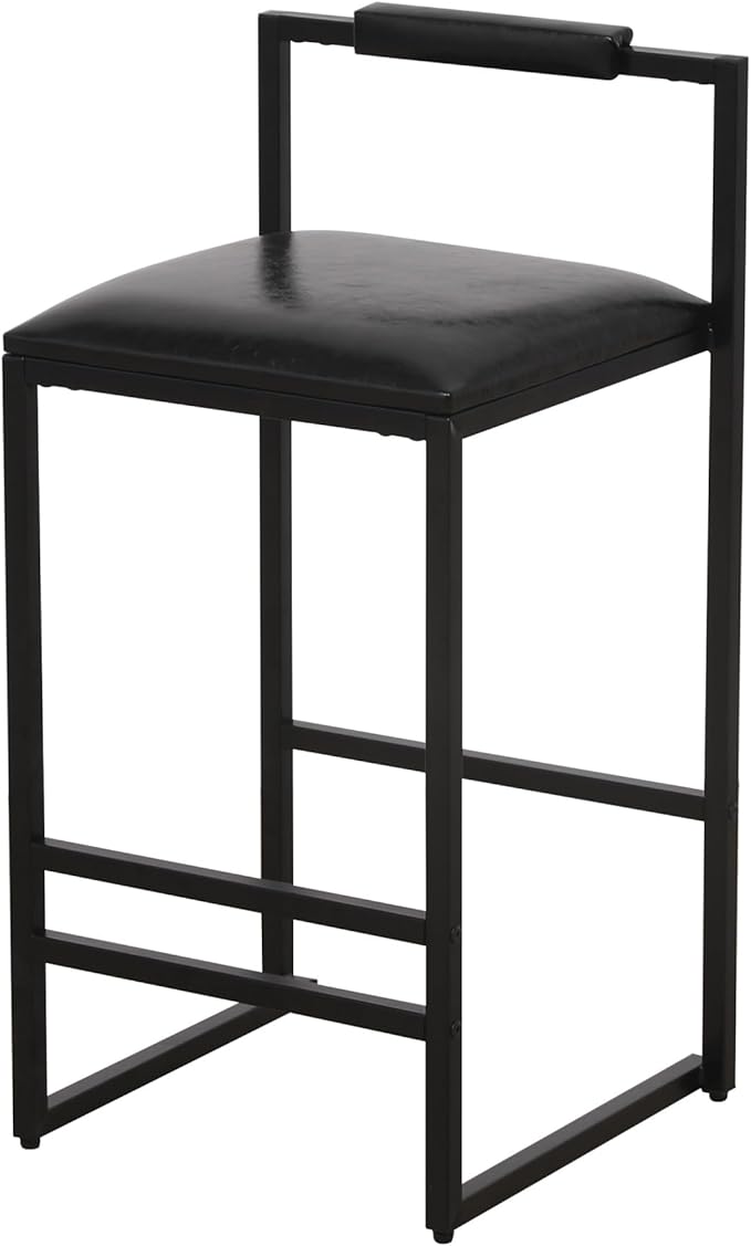 Set of 2 Counter Height Barstools Kitchen Island Stools with Back Modern Armless Metal Legs & PU Upholstered Chairs