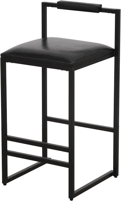 Set of 2 Counter Height Barstools Kitchen Island Stools with Back Modern Armless Metal Legs & PU Upholstered Chairs