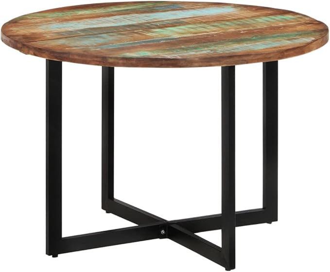 Multicolor Solid Reclaimed Wood Dining Table, Round Medium Sleek Kitchen Dinner Table, 43.3-inch for Dining Room, Easy Assembly