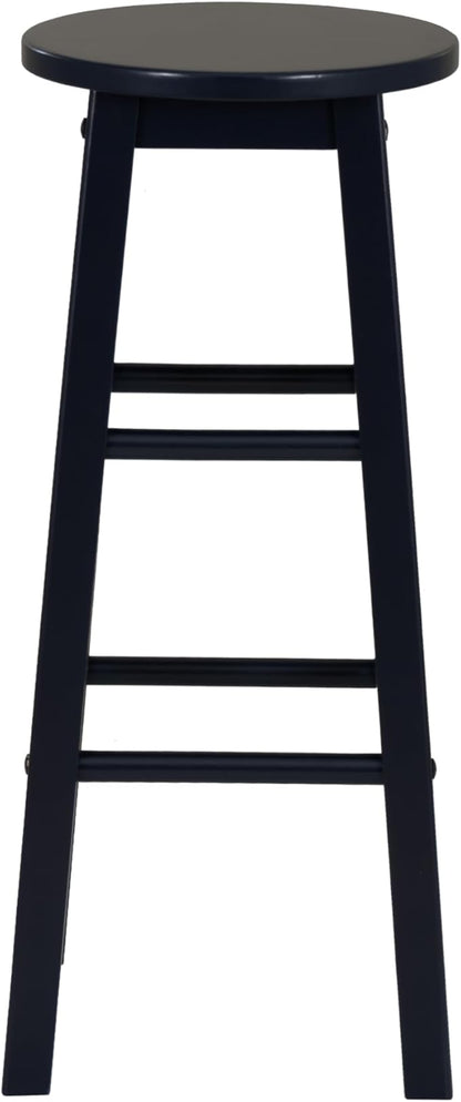 Linon Zeke Navy Blue Solid Wood Backless Round Barstool with 29 inch Seat Height
