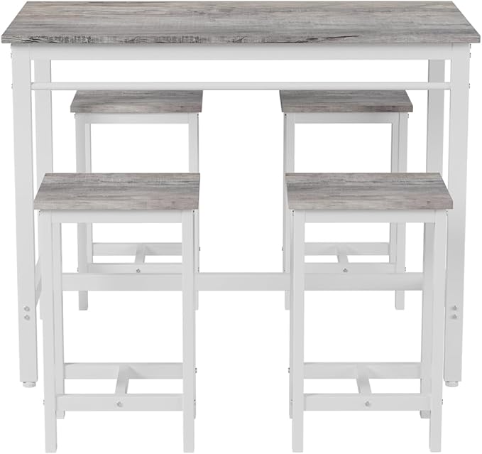 5-Piece Bar Height Table and Chairs Set – Modern Kitchen Table with 4 Bar Stools, Compact Dining Table Chairs Set,Perfect for Kitchen Island with Seating,Dining Table with Chairs (Grey)