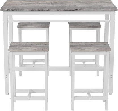 5-Piece Bar Height Table and Chairs Set – Modern Kitchen Table with 4 Bar Stools, Compact Dining Table Chairs Set,Perfect for Kitchen Island with Seating,Dining Table with Chairs (Grey)