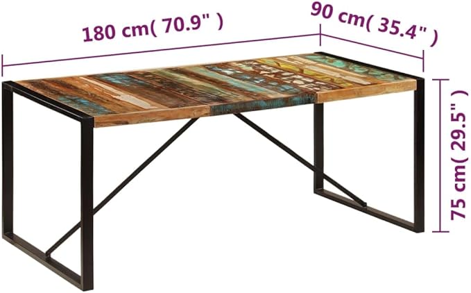 Solid Reclaimed Wood Dining Table 70.9"x35.4"x29.5" Handmade Rustic Kitchen Table with Steel Legs for Dining Room, Farmhouse, Small Spaces