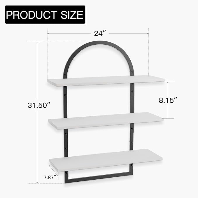 Floating Shelf for Wall - 3 Tier 24"x 31.5" Shelves for Room Wall for Bathroom, Bedroom, Toilet, Kitchen, Living Room, Office, White