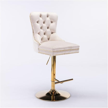 Thick Golden Swivel Velvet Barstools Adjusatble Seat Height from 27-35 Inch, Modern Upholstered Bar Stools with Backs Comfortable Tufted for Home Pub and Kitchen Island