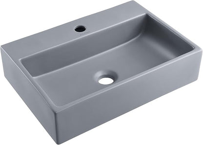 Claire 20” Rectangle Ceramic Vessel Sink in Matte Grey