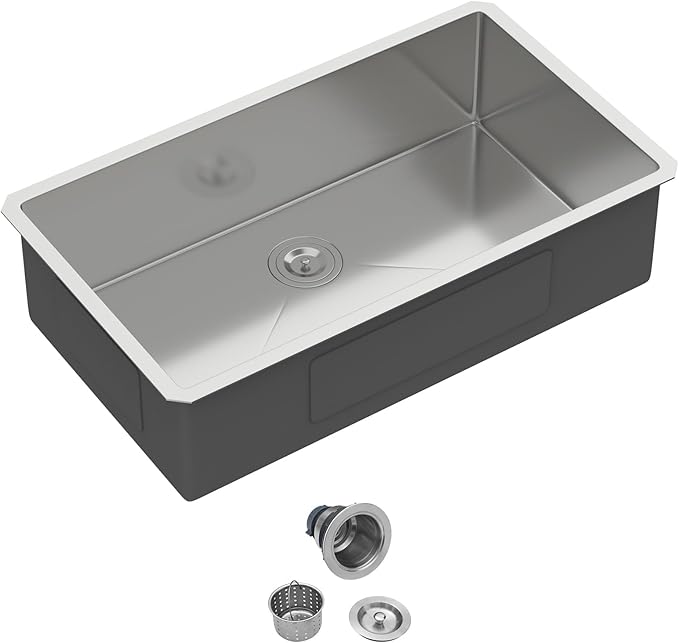 33 Inch Undermount Kitchen Sink - 33x19 Stainless Steel Kitchen Sink T304 18 Gauge Undermount Sinks Single Bowl Handmade Sinks Under the Counter, 9" Deep