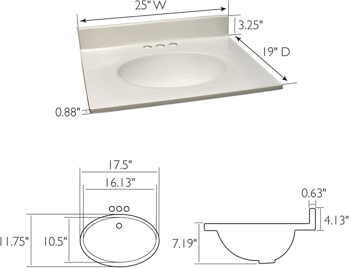 Design House 586271 Cultured Marble 25-inch Vanity Top with Integrated Oval Bowl, 4 Centerset, White on White