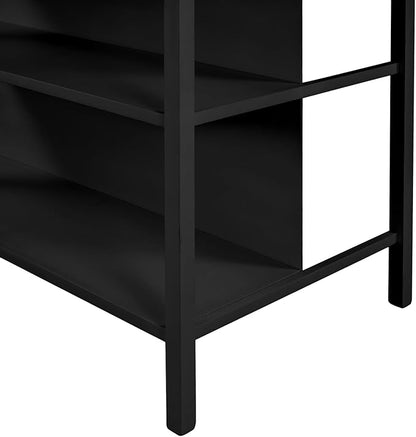 45" Vintage Wood Kitchen Island Cart, Dining Table Prep Table with 2 Open Shelves Butcher Block Island Table for Small Places, Dining Room, Living Room & Bedroom, Walnut+Black