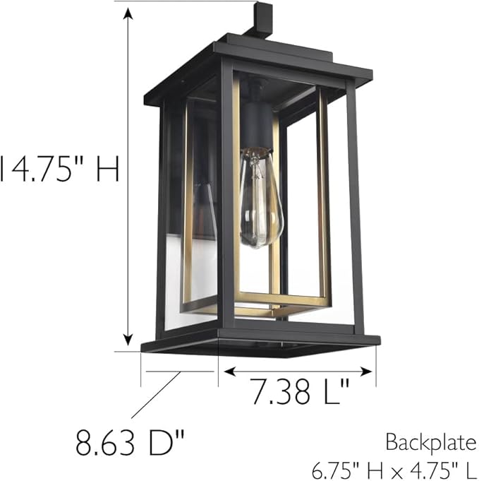 Design House Hayward 1-Light Indoor/Outdoor Wall Light with Clear Glass, Dimmable, Black and Gold Finish – Design House, 588707-BGD