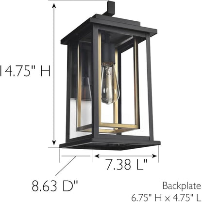 Design House Hayward 1-Light Indoor/Outdoor Wall Light with Clear Glass, Dimmable, Black and Gold Finish – Design House, 588707-BGD