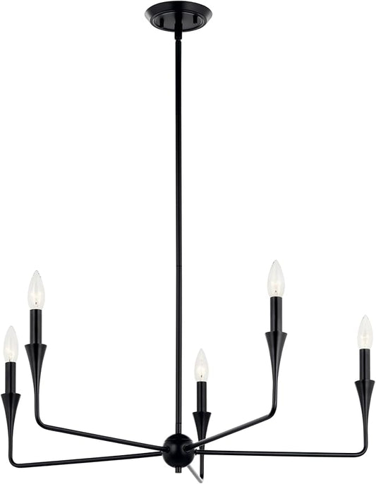 Kichler Alvaro 5-Light Chandelier, Soft Modern Light in Black, for Dining Room, Office or Bedroom (19.25" x 30.25"), 52689BK