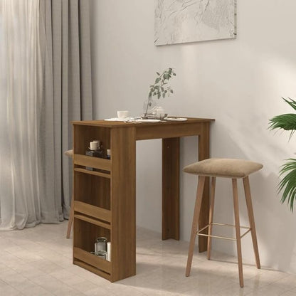 Modern Brown Oak Bar Table with 3 Shelves Engineered Wood Kitchen Island Counter Height Table for Dining Room and Home Bar