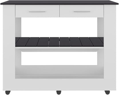 GOWE Kitchen Island with Open Storage and 3 Shelves, White