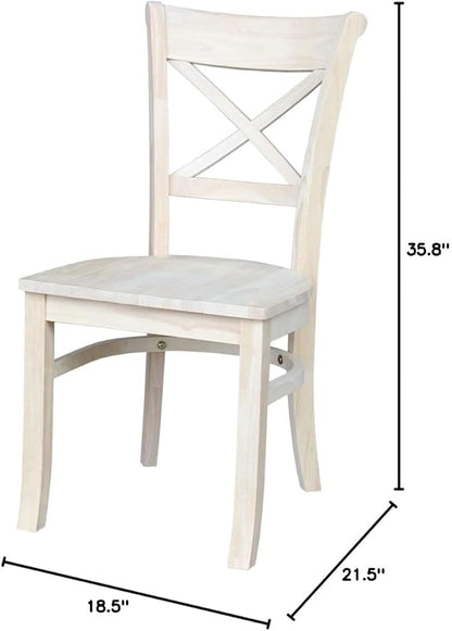 Charlotte X-Back Wooden Chairs, Set of 2, Sturdy Solid Wood Construction, Ideal for Dining Room and Kitchen - Unfinished