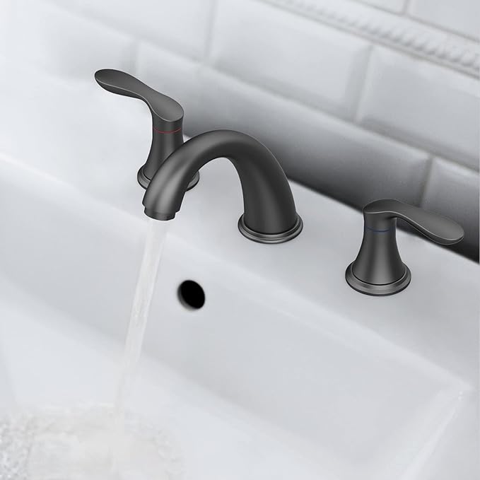 Bathroom Sink Faucet, Faucet for Bathroom Sink, Widespread Matte Black Bathroom Faucet 3 Hole with Stainless Steel Pop Up Drain and cUPC Lead-Free Hose - (Matte Black)