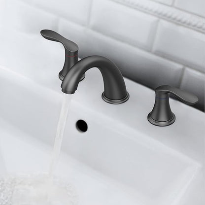 Bathroom Sink Faucet, Faucet for Bathroom Sink, Widespread Matte Black Bathroom Faucet 3 Hole with Stainless Steel Pop Up Drain and cUPC Lead-Free Hose - (Matte Black)