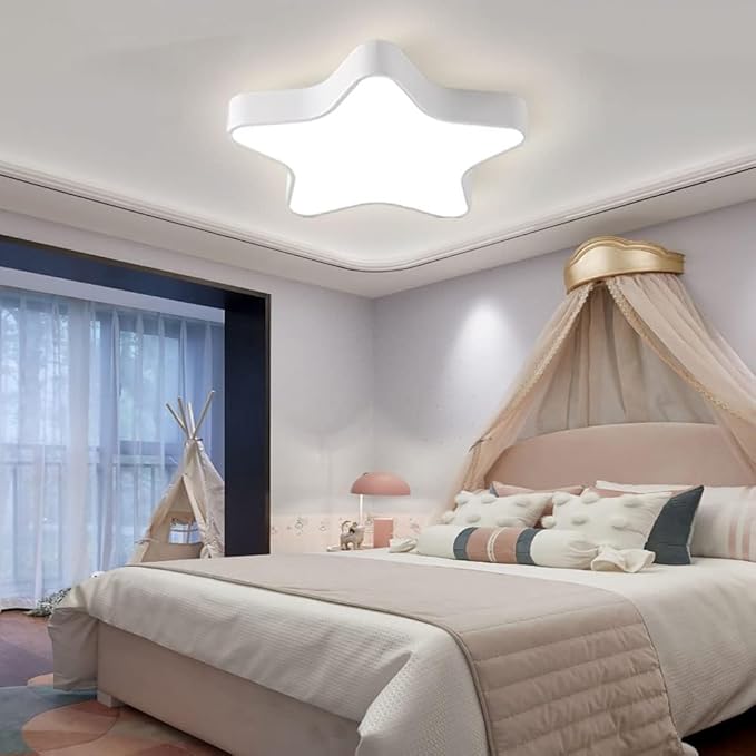 LED Ceiling Light Fixture, Modern Pentagram Recessed Ceiling Lights, 3000K-6000K Dimmable Light, Close to Lighting Flush Mount Living Room Pendant Lamps (White, 16inch)