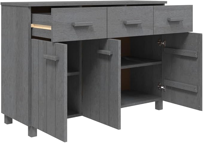 Dark Grey Solid Pine Wood Sideboard, 44.5" Dining Room Buffet Cabinet with Drawers, Matte Finish, Living Room Storage Furniture Kitchen Furniture