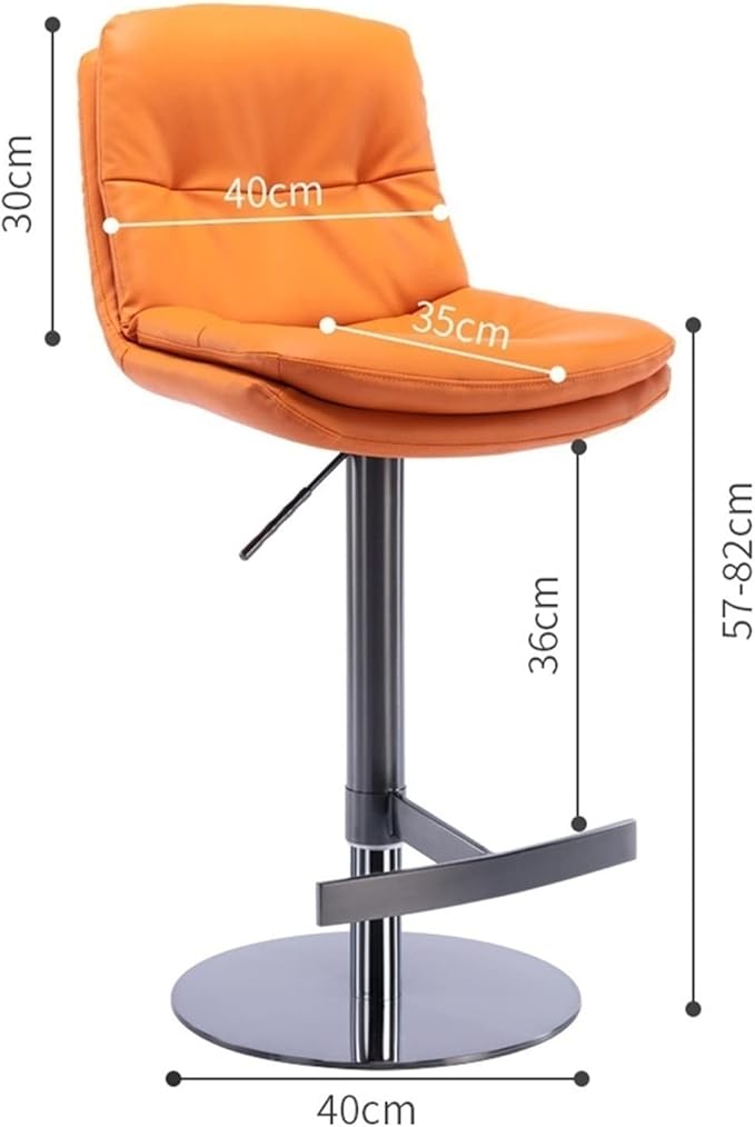 Adjustable with Back, Counter Height Kitchen Island Chair, Titanium Brushed Stainless Steel Leather Heavy Base for Coffee,Orange-Rose Gold