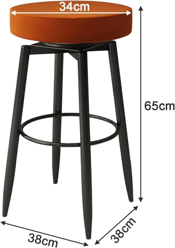 Set of 2 s, PU Leather Backless Chairs with Black Metal Legs, Chairs for Kitchen Island, Dining Room, Living Room, Restaurant,Orange-Sitting Height 65cm